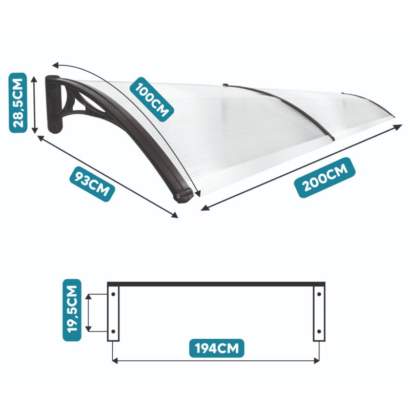 Buet Døroverdækning 200x100 cm Gennemsigtig Polycarbonat