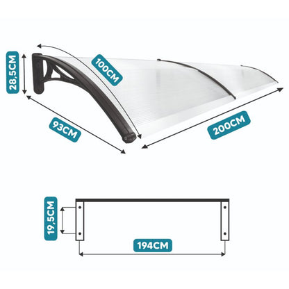 Buet Døroverdækning 200x100 cm Gennemsigtig Polycarbonat