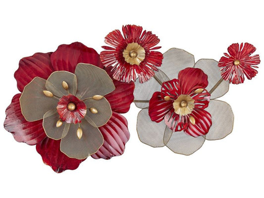 Scandium metal vægdekoration med røde blomster, 1 stk.