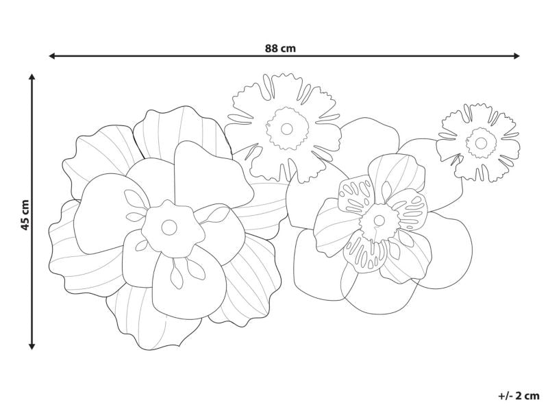 Scandium metal vægdekoration med røde blomster, 1 stk.