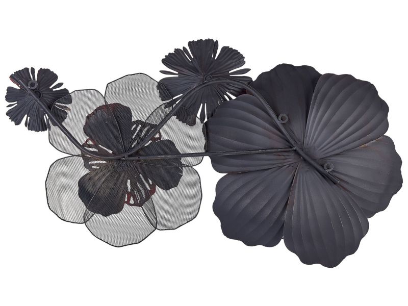 Scandium metal vægdekoration med røde blomster, 1 stk.