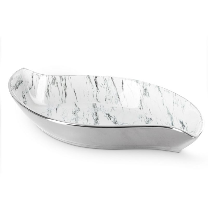 Dekorationsfad Keramisk 36x19 cm Hvid Sølv