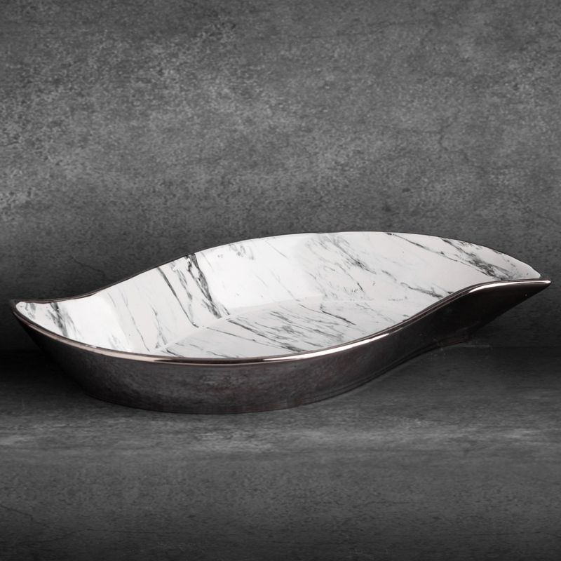Dekorationsfad Keramisk 36x19 cm Hvid Sølv