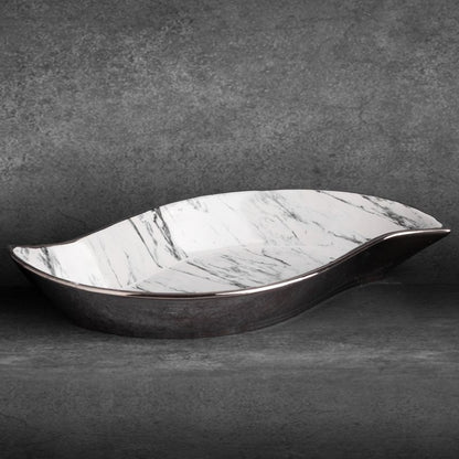 Dekorationsfad Keramisk 36x19 cm Hvid Sølv