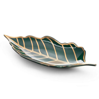 Dekorationsfad Keramisk Lili 41x19 cm Turkis Guld