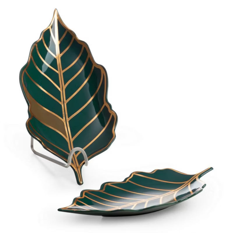 Dekorationsfad Keramisk Lili 41x19 cm Turkis Guld