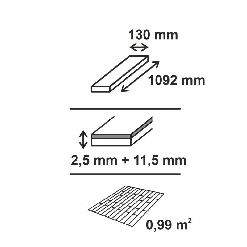3-lags Gulvbræt Eg Belve M 1-stav 0,99 m²