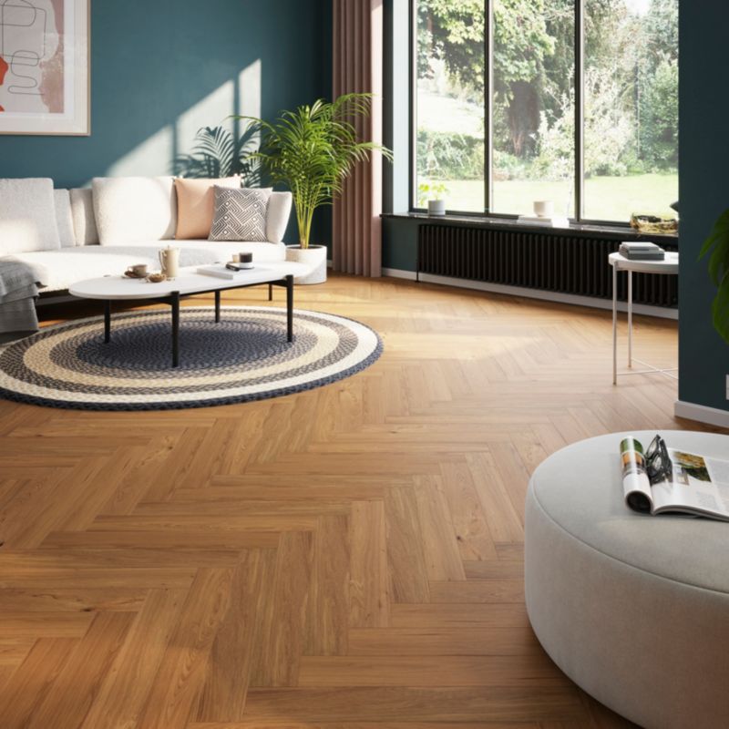 Trelags gulvplanke GoodHome Eg Visby sildebensmønster 1-lamel 1,94 m²