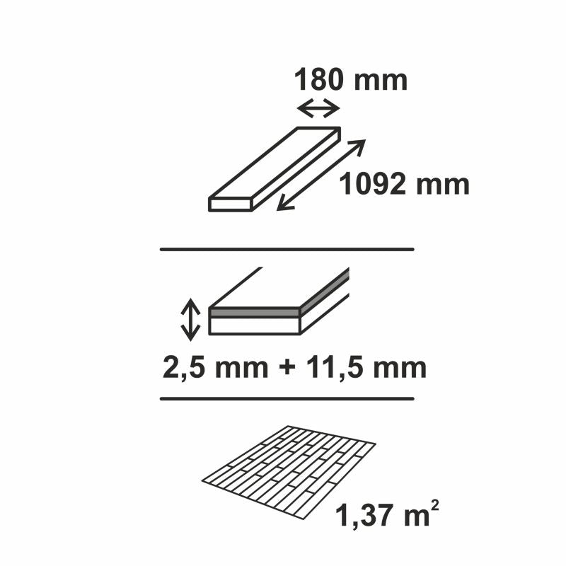 Trægulv 3-Stavs Eg Mørk 180x1092x14 mm 1,37 m²