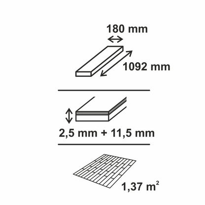 Trægulv 3-Stavs Eg Mørk 180x1092x14 mm 1,37 m²