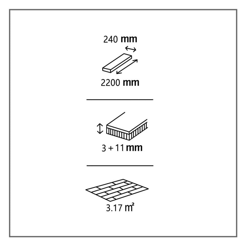 GoodHome Visby XXL 3-lags trægulv i eg, 1-lamel, 3,17 m²