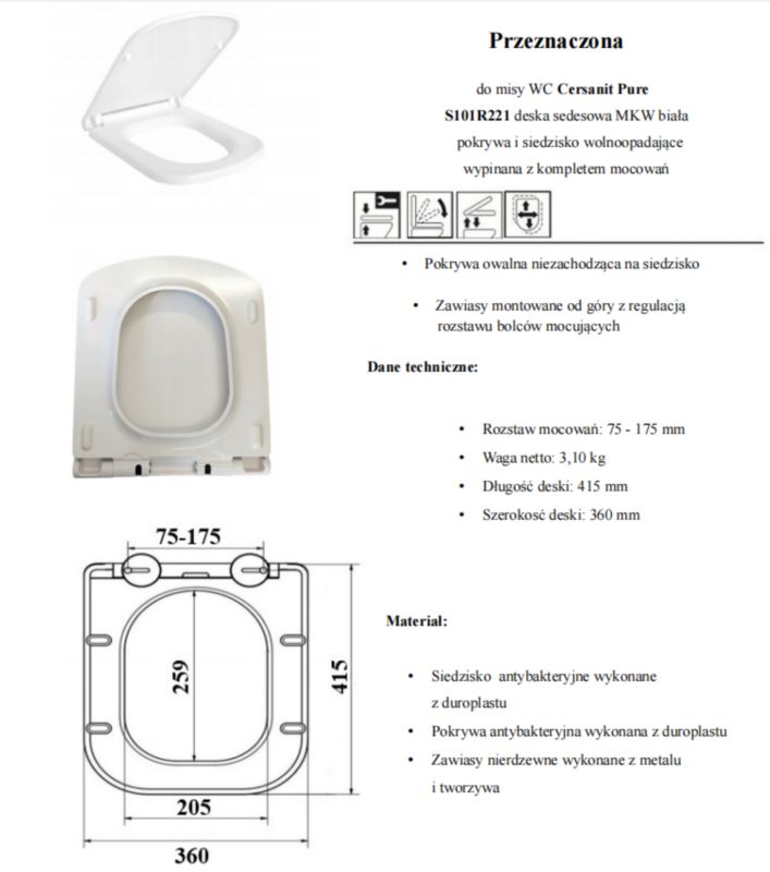 Toiletsæde med Soft Close Duroplast Antibakteriel Hvid 1 stk.