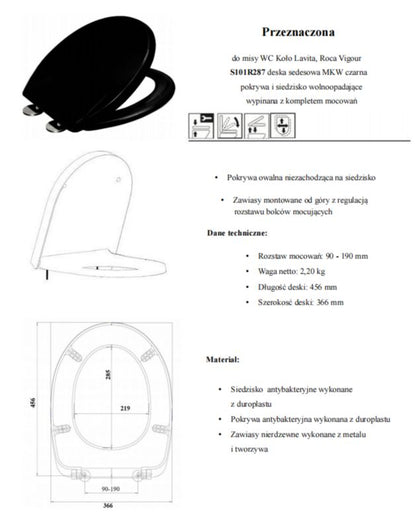 Toiletsæde Sort Duroplast Antibakteriel Wolnoopadająca 45,6x36,6 cm