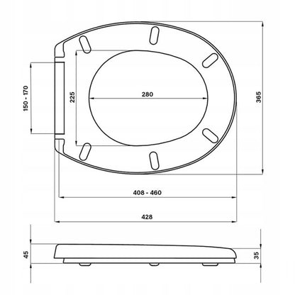 Toiletsæde Sort Duroplast med Soft Close 42,8 x 36,5 cm