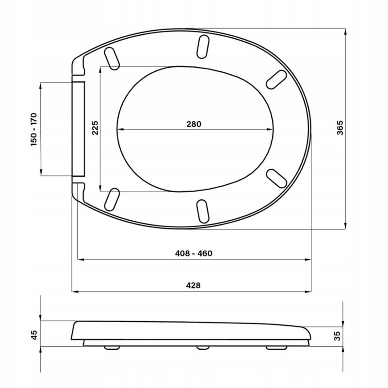 Toiletsæde Fritfaldende Duroplast Hvid Universal 42,8 x 36,5 cm