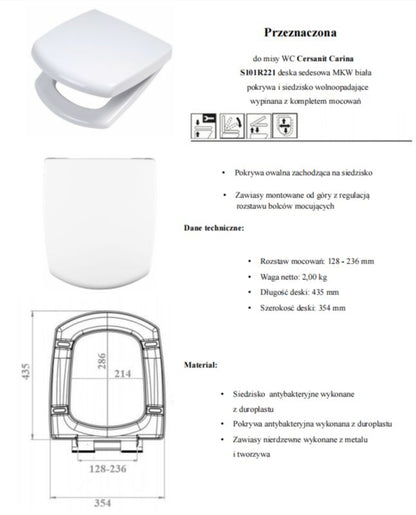 Toiletsæde Hvid Duroplast Antibakteriel 43 x 35 cm