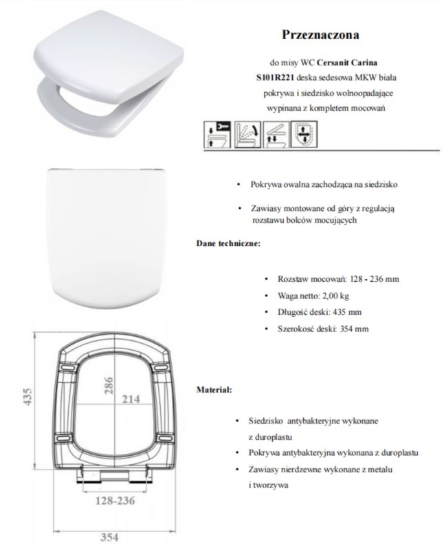 Toiletsæde Hvid Duroplast Antibakteriel 43 x 35 cm