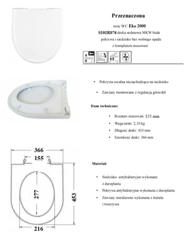 Toiletsæde Duroplast Antibakteriel 45,1x36,7 cm Hvid 8586005352525