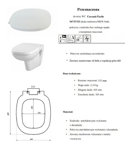 Toiletsæde Duroplast Antibakterielt Hvid 43,4x36,5 cm 160 kg