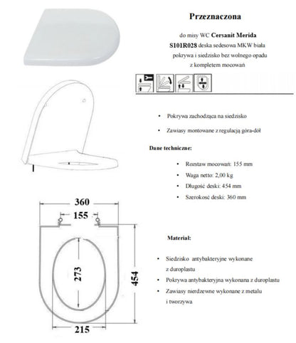 Toiletsæde Duroplast Antibakteriel 44x36 cm Hvid med Metalhængsler