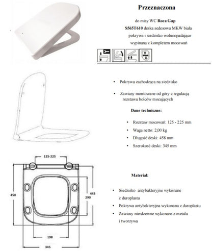 Toiletsæde med Blødt Luk Duroplast Antibakteriel 46 x 35 cm Hvid