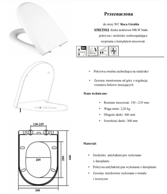 Toiletsæde med Soft Close til Roca Giralda Hvid 1 stk. | 8586005352891