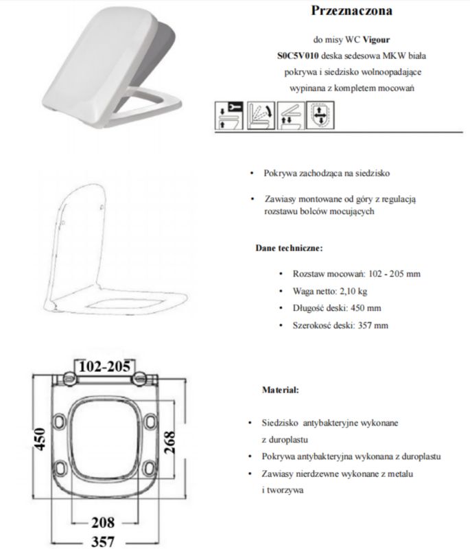 Toiletsæde med Soft Close Hvid Duroplast Antibakteriel 8586005350385