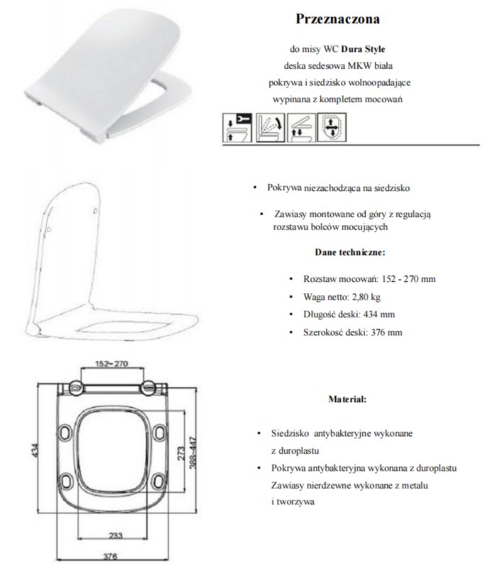Toiletsæde med Soft Close til Duravit Dura Style Hvid 1 stk. | 5903938515026