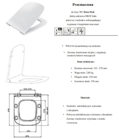Toiletsæde med Soft Close til Duravit Dura Style Hvid 1 stk. | 5903938515026