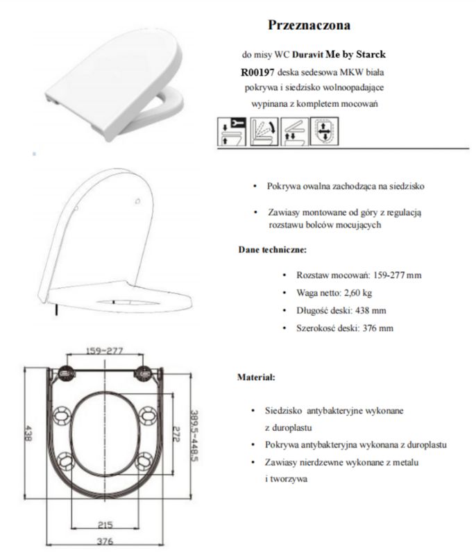 Toiletsæde med Soft Close til Duravit Me by Starck Hvid 1 stk. | 5903938514920