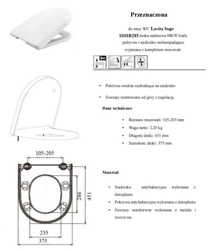 Toiletsæde med Soft Close til Lavita Sogo Hvid Duroplast 5903938514944