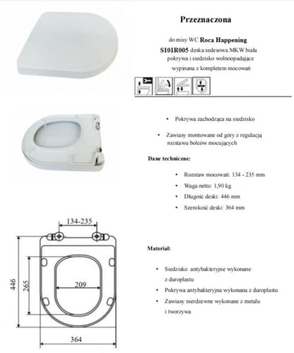 Toiletsæde med Soft Close til Roca Happening Hvid Duroplast 446 mm