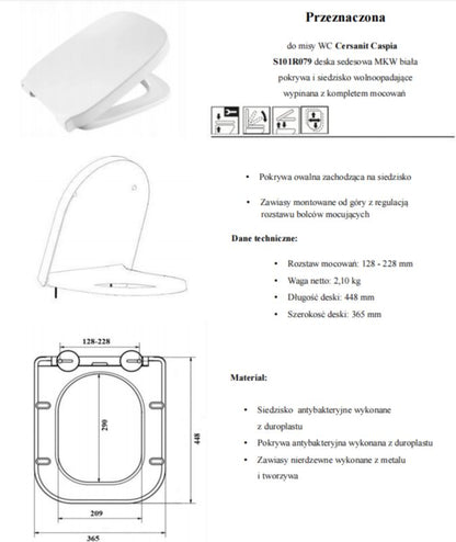 Toiletsæde Duroplast Hvid Antibakteriel Aftagelig 44,8 x 36,5 cm