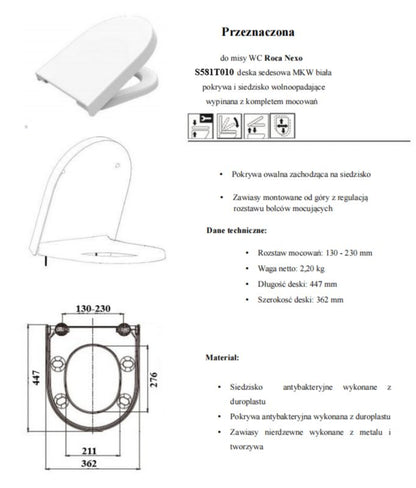 Toiletsæde med Soft Close til Roca Nexo Hvid Duroplast 8586005352884