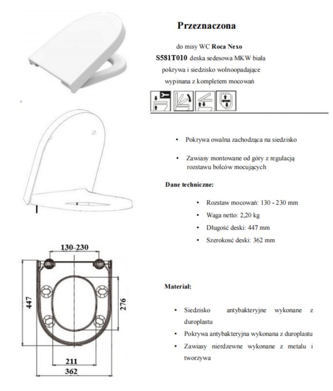 Toiletsæde med Soft Close til Roca Nexo Hvid Duroplast 8586005352884