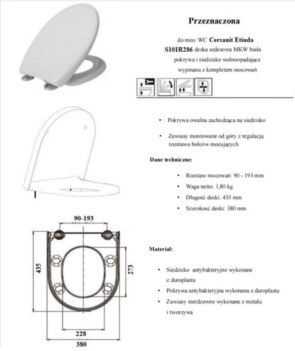 Toiletsæde MKW 5903938515064 Hvid Antibakteriel Duroplast