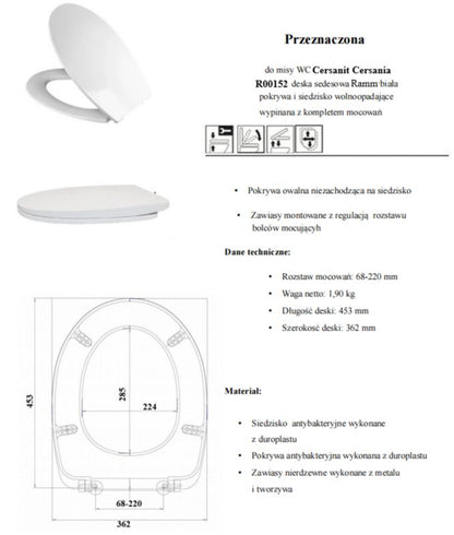 Toiletsæde Ramm Cersania Hvid Antibakteriel 45,3x36,2 cm 5903938514463