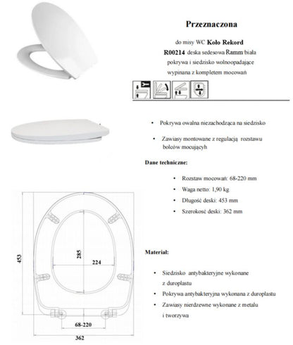 Toiletsæde Duroplast Hvid Antibakteriel 45,3x36,2 cm 160 kg