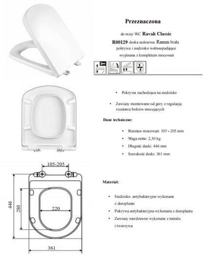 Toiletsæde med Soft Close til Ravak Classic Hvid Duroplast 5903938514234