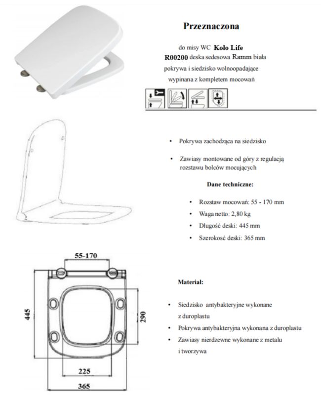 Toiletsæde Duroplast Hvid Antibakteriel 44,5x36,5 cm 160 kg