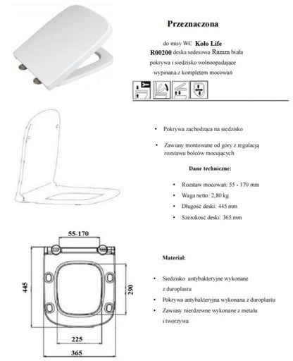 Toiletsæde Duroplast Hvid Antibakteriel 44,5x36,5 cm 160 kg