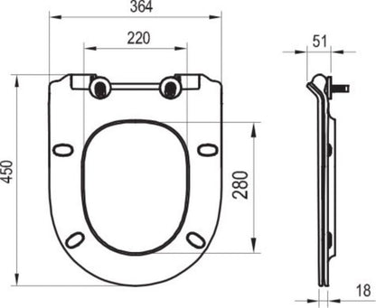 Toiletsæde Vita Slim Sort SoftClose 364x450x51 mm