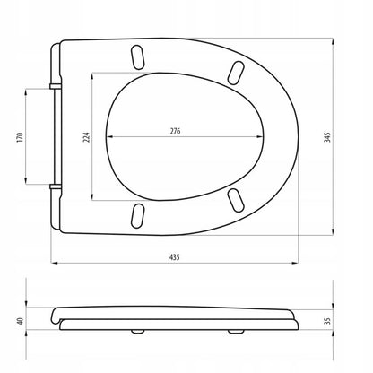 Toiletsæde Ovalt Polypropylen Hvid med Softclose 43,5x34,5 cm