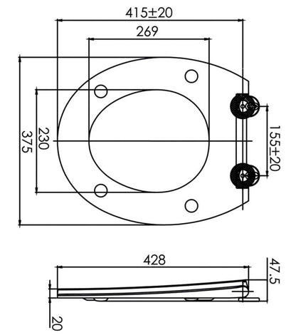 Toiletsæde Universal Hvid Duroplast 37,5 x 42,8 cm 5901583507984