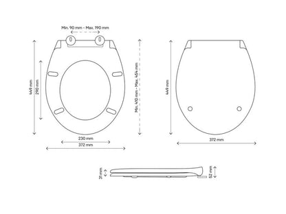 Toiletsæde Diani Grå Duroplast med Softclose 44,9 x 37,2 cm