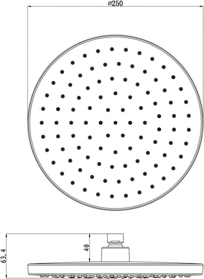 Hovedbruser Rund 25 cm Krom Vandbesparende 12 L/min