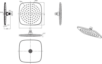 Kvadratisk Brusehoved Teesta 245 mm Krom Vandbesparende
