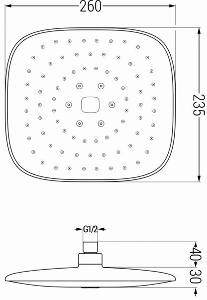 Kvadratisk bruserhoved Mexen D-33 sort 23x23 cm 1 stk.