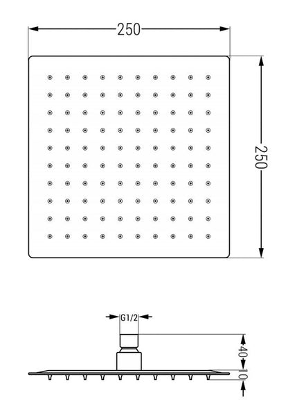 Kvadratisk Mexen Slim bruserhoved i hvid 25 x 25 cm, 1 stk.