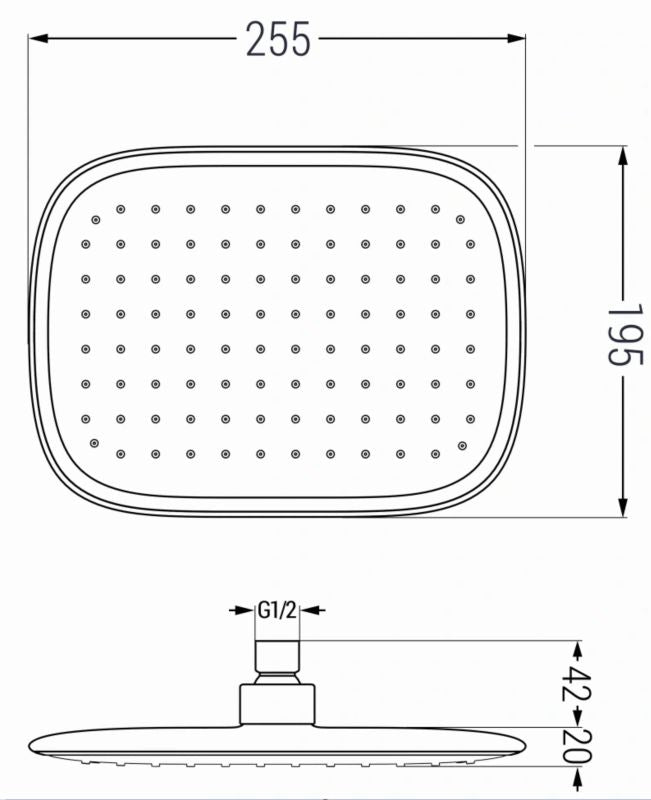 Rektangulær Mexen D-49 regnbruser sort/guld 25 x 19 cm 1 stk.